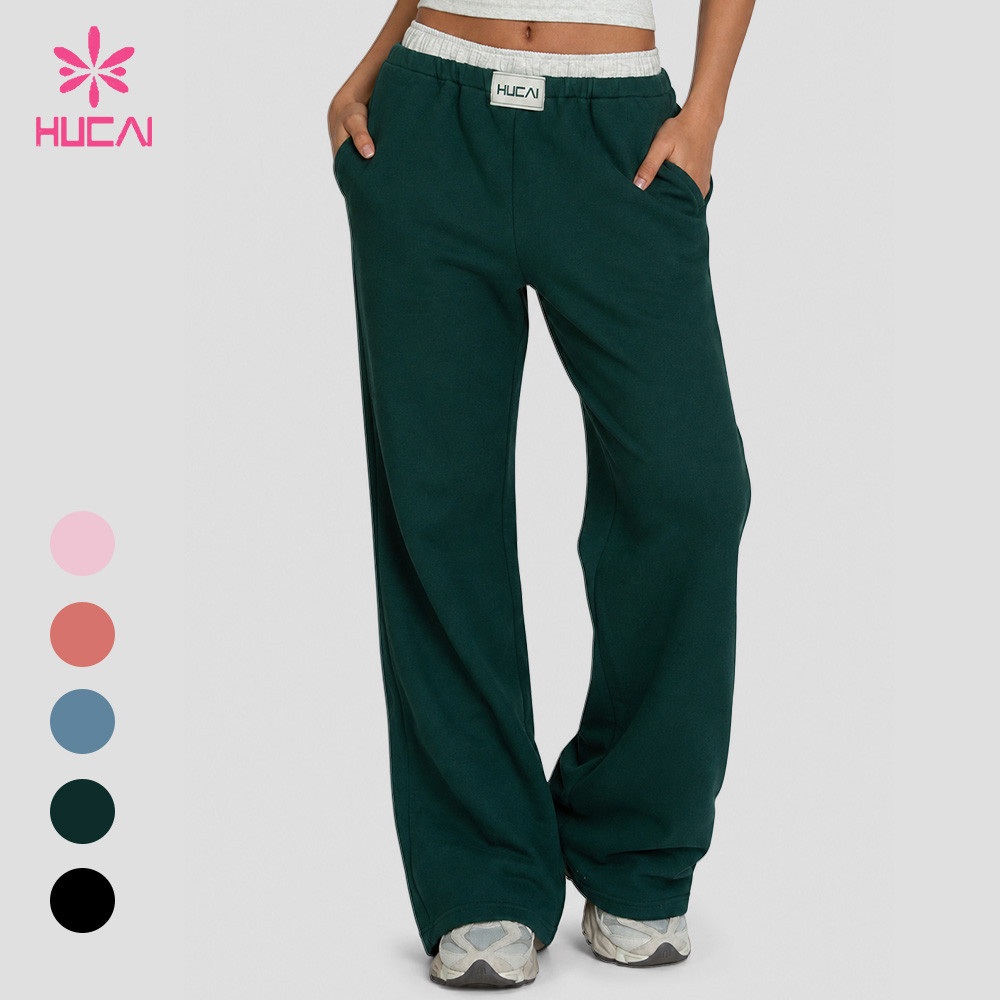 Front view of the wide leg sweatpant with dual side pockets