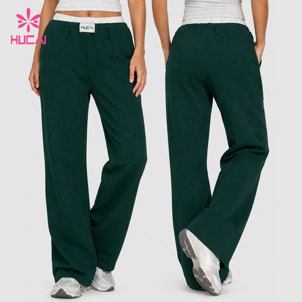Front and back views of the full length wide leg sweatpant