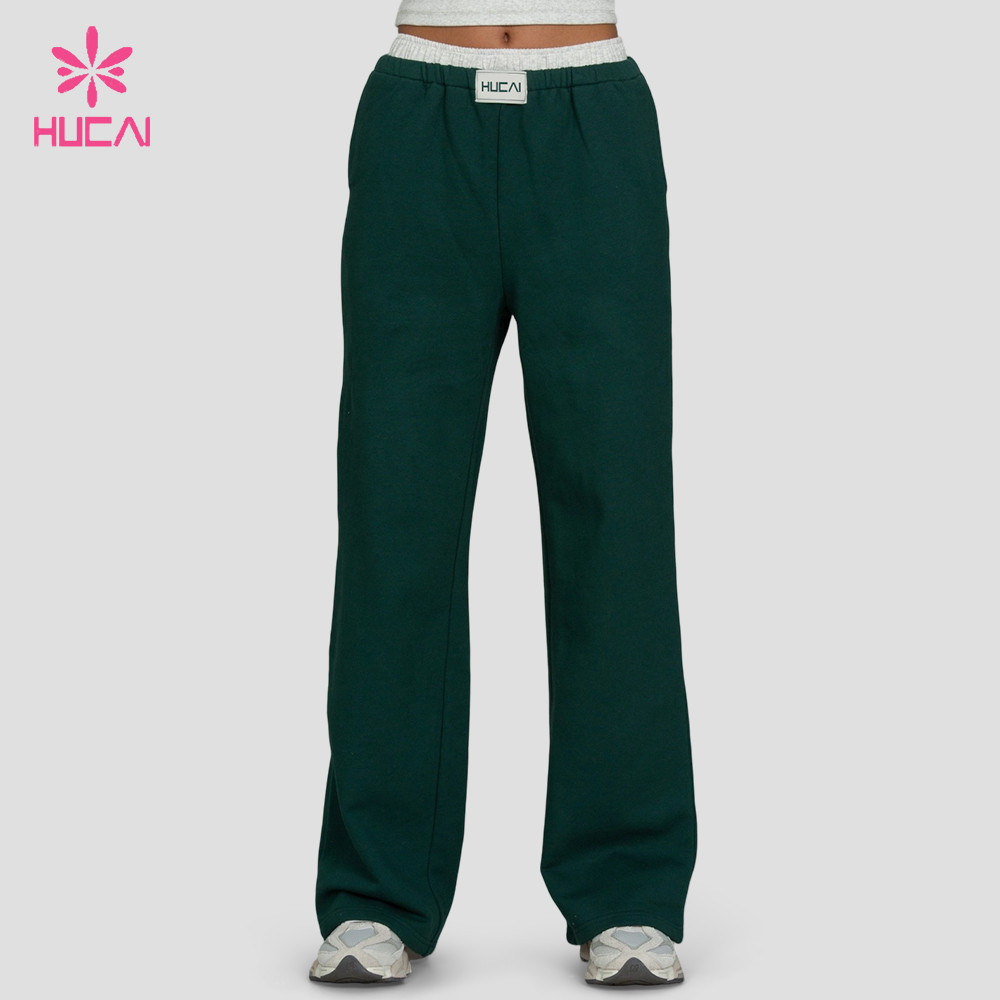 Full length front view of the hunter green wide leg sweatpant