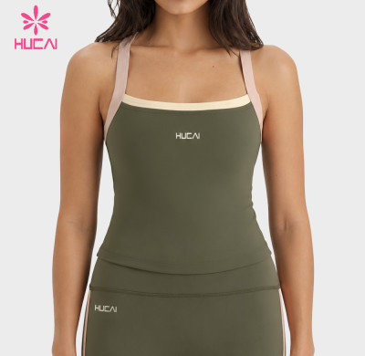 Custom Colour Block Longline Sports Bra Top with Cross Back for Brands