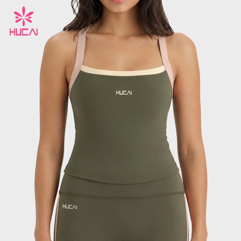 Custom Colour Block Longline Sports Bra Top with Cross Back for Brands