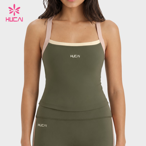 Custom Colour Block Longline Sports Bra Top with Cross Back for Brands