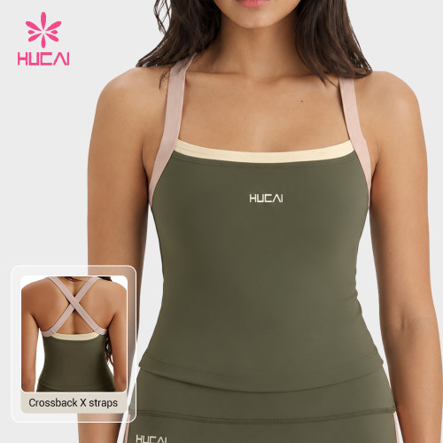Custom Colour Block Longline Sports Bra Top with Cross Back for Brands