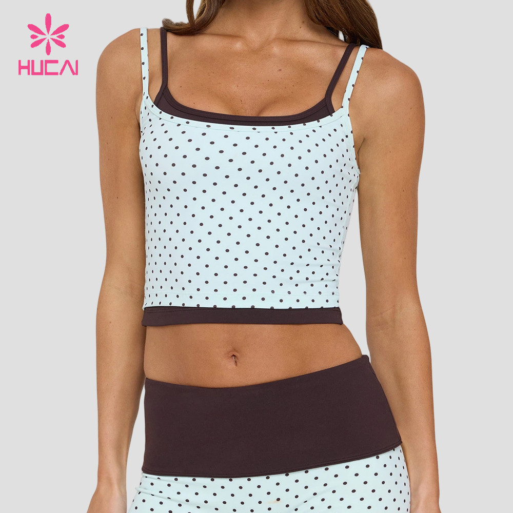 Double layer cropped tank in mint dot, front view