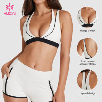 Custom Plunge V-Neck Bra and Contrast Piped Leggings Set for Private Label