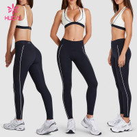 Custom Plunge V-Neck Bra and Contrast Piped Leggings Set for Private Label