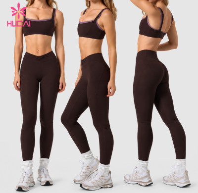 Custom Yoga Set with Contrast Trim Bra and Ruched Waist Leggings - ODM Supply