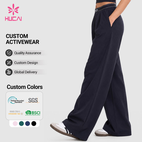 Custom Wide Leg Baggy Pants with Elastic Logo Waistband - OEM Program