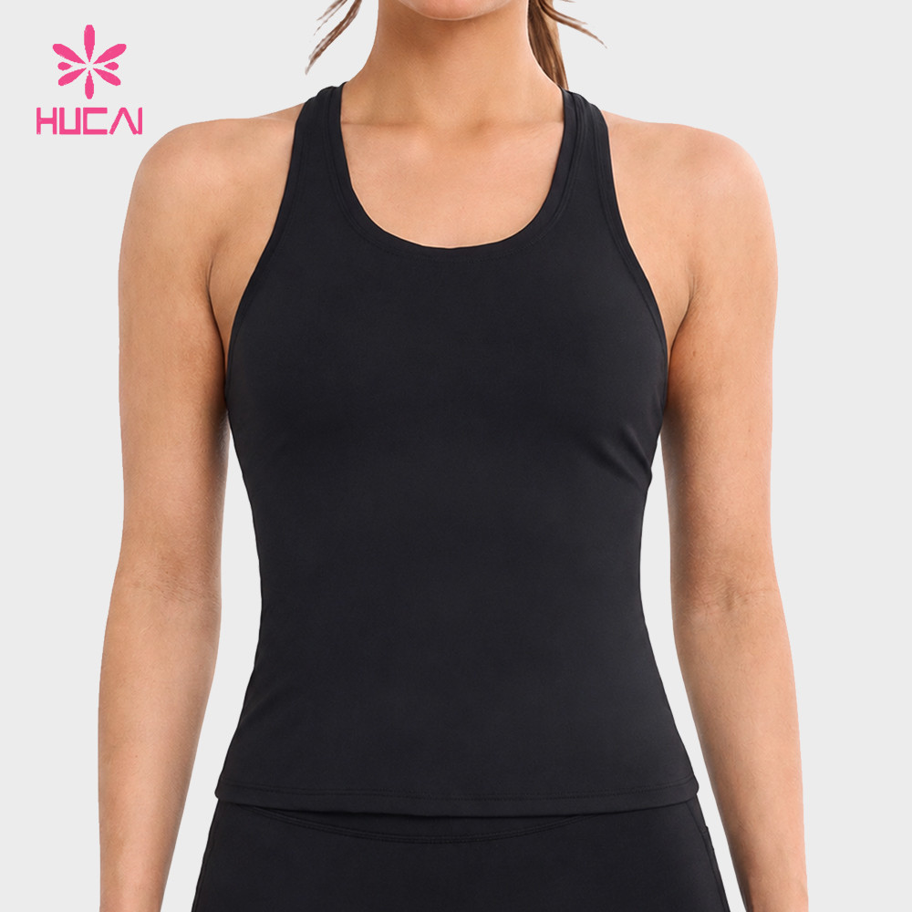 Racerback tank top in black, front view