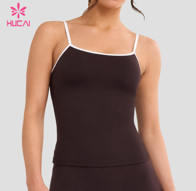 Custom Women's Contrast Trim Cami Tank Top with Built-in Bra for Labels