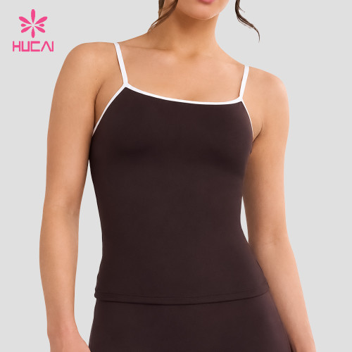 Custom Women's Contrast Trim Cami Tank Top with Built-in Bra for Labels