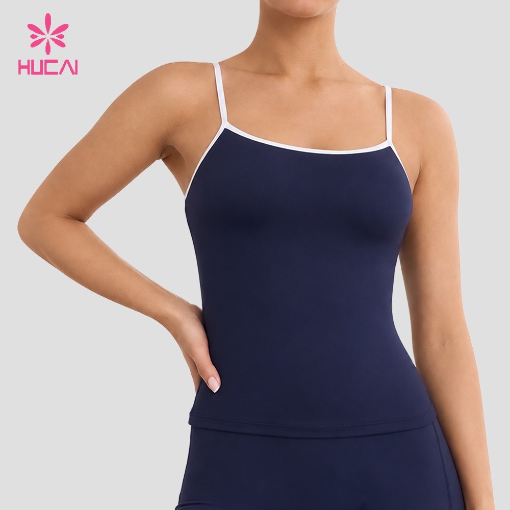 Women's contrast trim cami in navy, front view