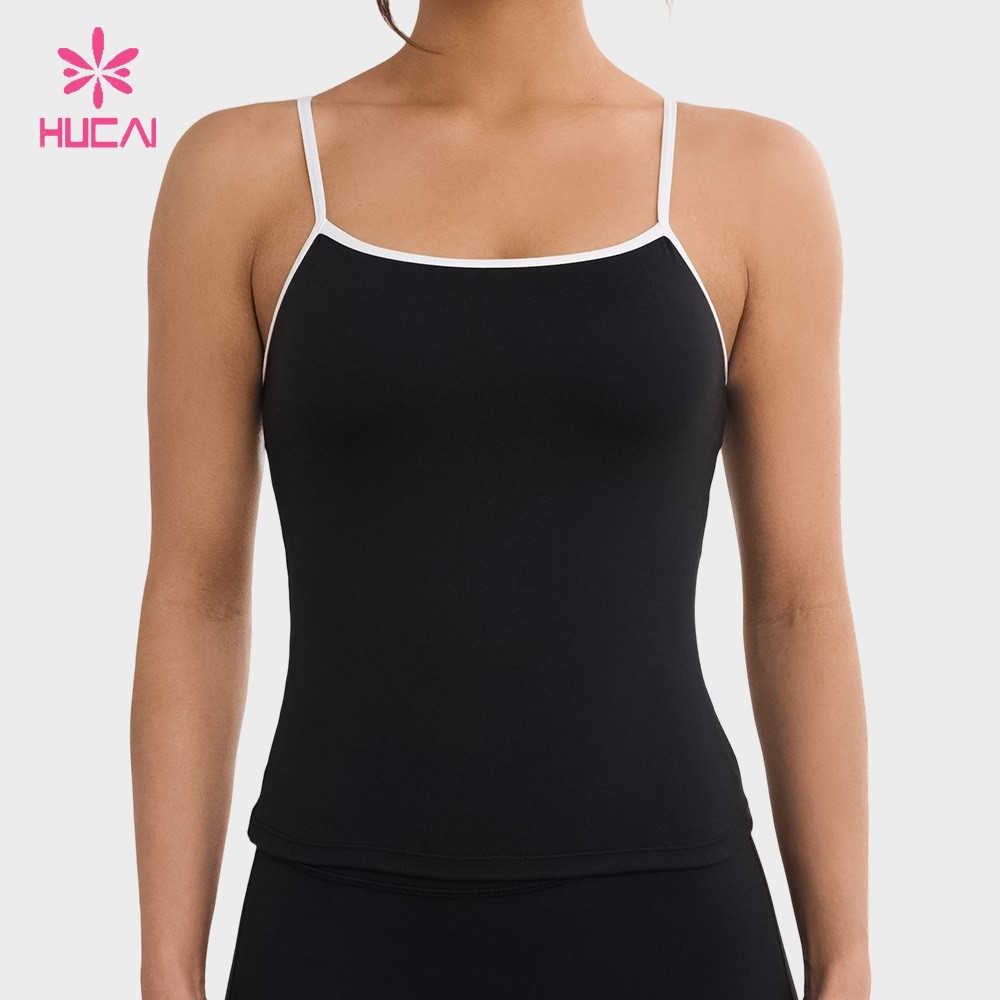 Women's contrast trim cami in black, front view