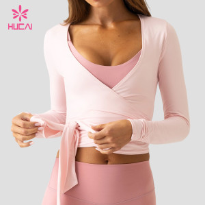Custom Women's Deep V Long Sleeve Wrap Top with Self Tie for Yoga Brands