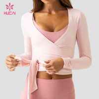 Custom Women's Deep V Long Sleeve Wrap Top with Self Tie for Yoga Brands