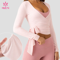 Custom Women's Deep V Long Sleeve Wrap Top with Self Tie for Yoga Brands