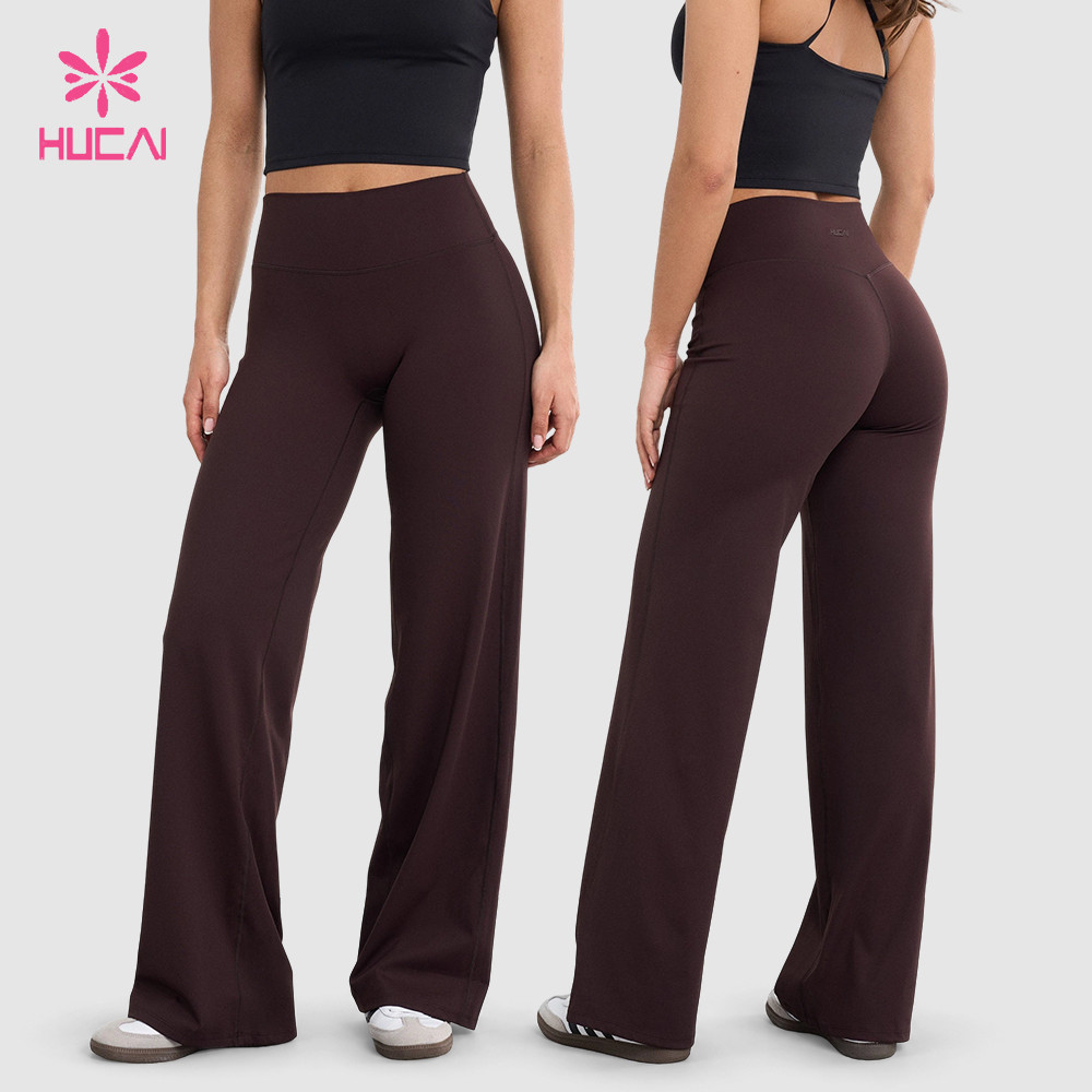 Custom deep brown straight leg pants front and back views