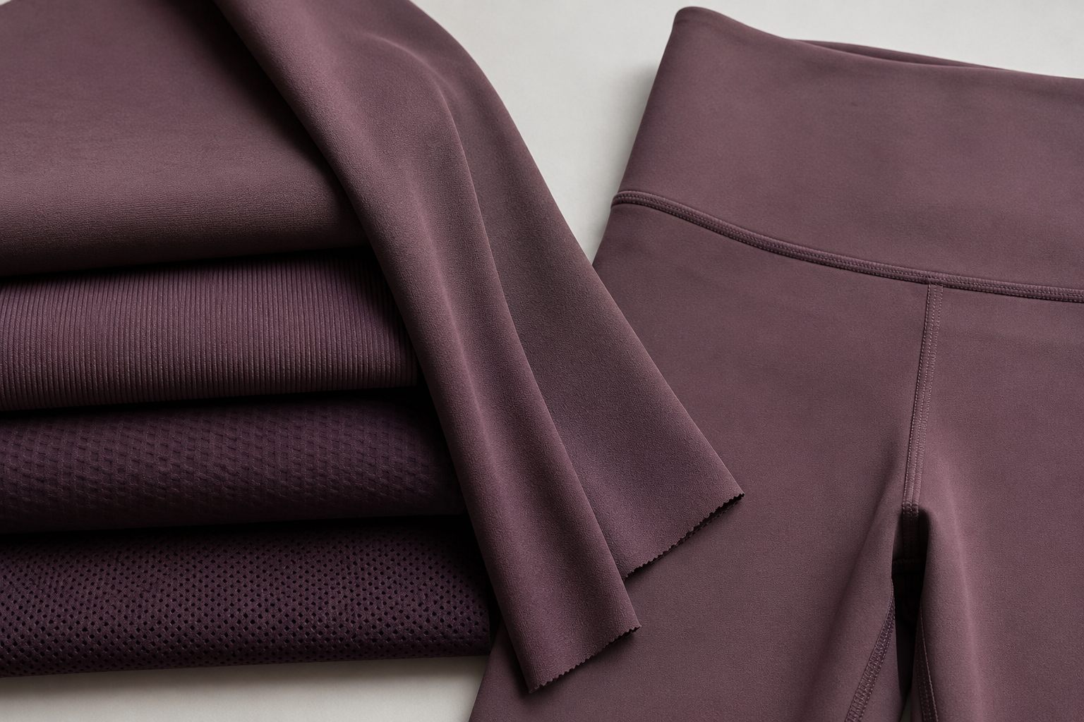 women in coordinated fitness activewear demonstrating fabric consistency across a collection