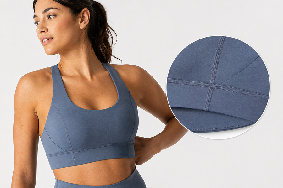 Sports bra flatlock stitching detail