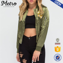 Ladies’Satin Tiger embroidered Bomber Jacket with cargo pocket women bomber