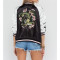 women black and white floral embroidery stain bomber jacket