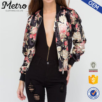 Ladies stain polyester Floral Print Bomber Jacket women bomber