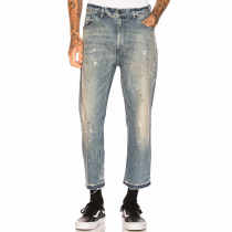 Mens Vintage Washed Loose Cropped Denim Jeans