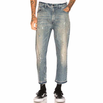 Mens Vintage Washed Loose Cropped Denim Jeans
