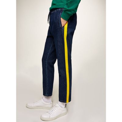 Wholesale mens fashion wear jean track side stripe jogger pants