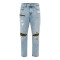New fashion mens light wash camouflage patch tapered jeans pants
