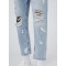 Wholesale mens latest fashion light wash extreme ripped tapered jeans