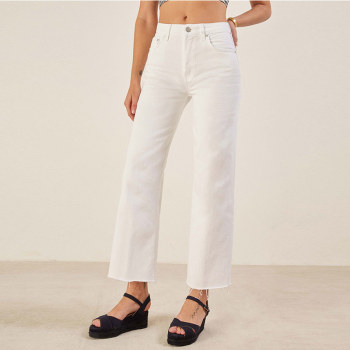 Wholesale fashion womens high rise cropped white jeans