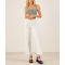 Wholesale fashion womens high rise cropped white jeans