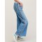 Custom Women Blue Embroidered Wide Leg Denim Jeans