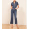Wholesale womens short sleeves stright cropped denim jumpsuits