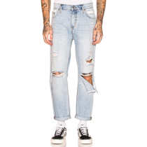 Custom Mens Light Blue Ripped Denim Jeans
