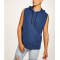 Custom mens 100% cotton classic fit washed blue sleeveless hoodied