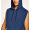 Custom mens 100% cotton classic fit washed blue sleeveless hoodied