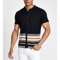 Custom Mens Navy Stripe Button Through Polo Shirts