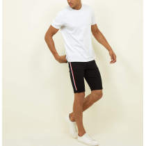 Wholesale mens side strip denim skinny fit shorts
