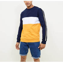 Custom mens polyester fashion color block slim fit sweatshirts