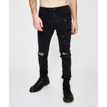 Wholesale mens black washed destroyed skinny jeans pants