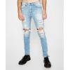 Custom mens faded blue wash destroyed denim jeans pants