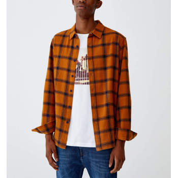 Wholesale mens two-tone long sleeves flannel checked shirts