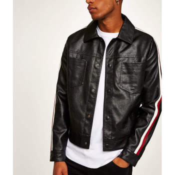 Custom mens side stripe leather jackets