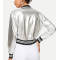 Wholesale womens silver  windbreaker track bomber jackets