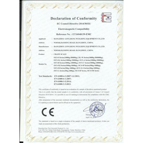 Crane scales CE Certificate  EMC