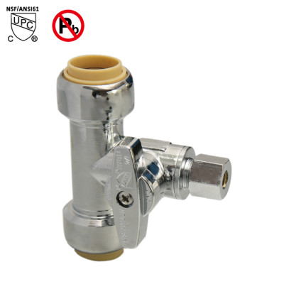 1/2 inch Push Fit×1/2 inch Push Fit×1/4 inch OD 1/4 Turn Dual Angle Stop Valve
