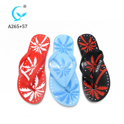 Custom indoor palm printed anti skid women sandals plastic straps flip flops/ Balance slipper shoe