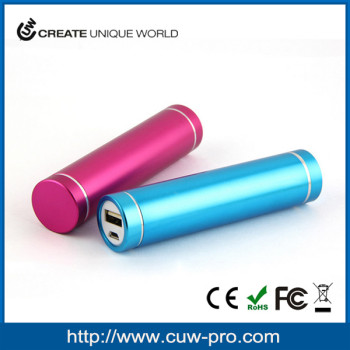 anodized color 2000mah,2200mah,2500mah,3000mah cylinder shape slim aluminium powerbank charger with custom logo
